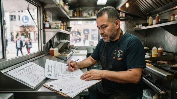 Editorial illustration for Chicago Food Truck Permits: The Licenses You Need and the 200-Foot Rule That Shapes Your Business Model