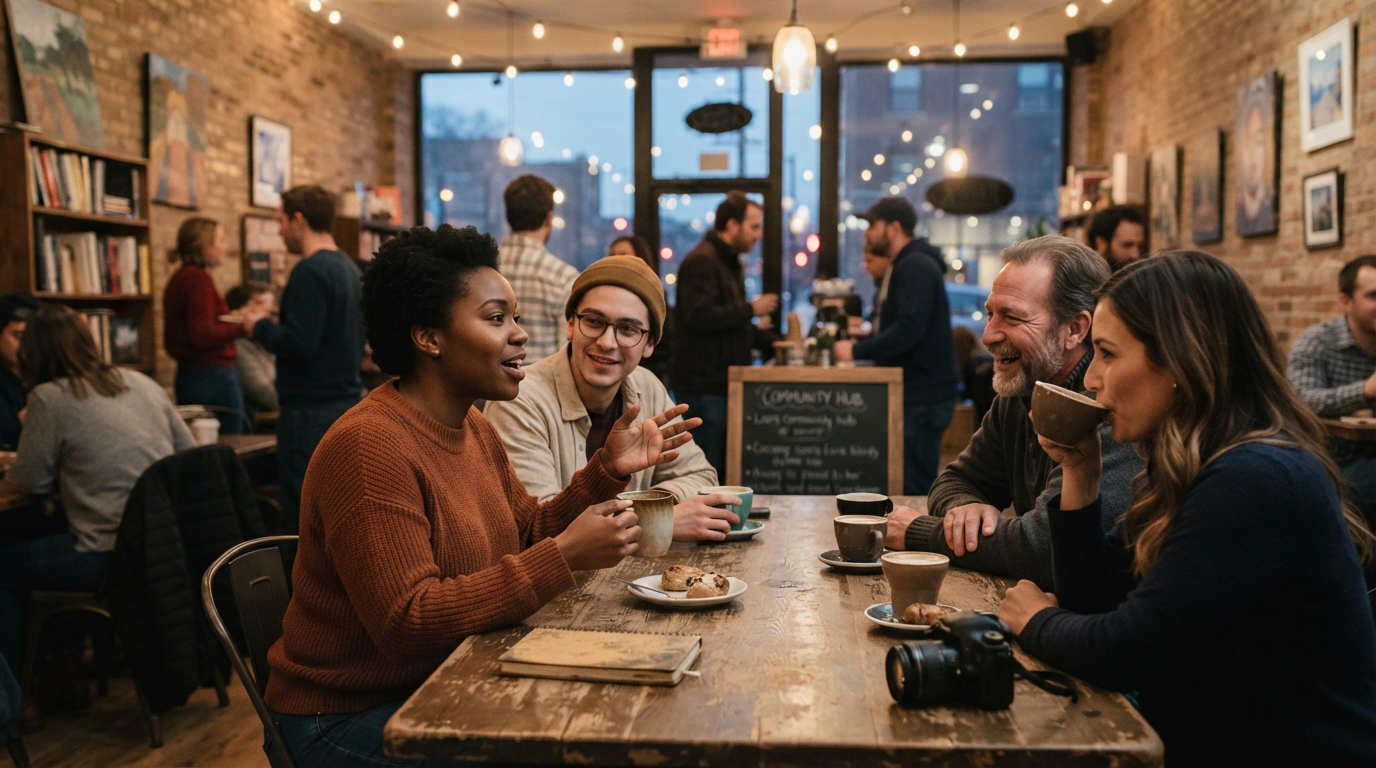 Editorial illustration for Chicago's Coffee Community Hubs: Where Ambiance Meets Events