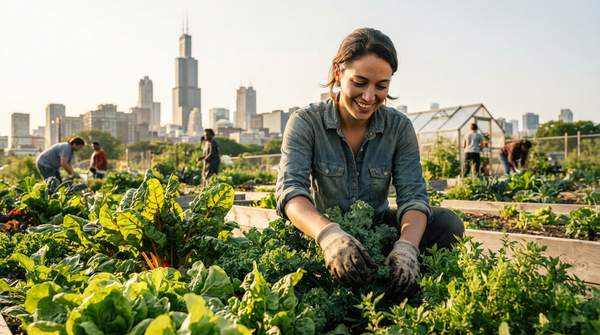 Editorial illustration for Plot, Pantry, or Paycheck: Choosing Your Path in Chicago Urban Agriculture