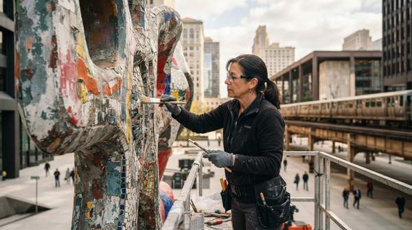 Editorial illustration for Who Maintains Chicago's Public Art? A Guide to DCASE and CPS Oversight